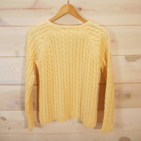 LL Bean Cable Knit Pullover Sweater Women's S (approx) Yellow Fisherman Knit - Picture 3 of 8